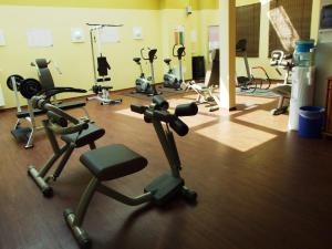 a gym with several exercise equipment in a room at Schneeeule 225 in Granzow