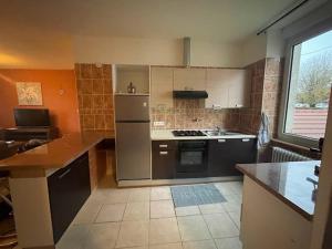 a kitchen with a refrigerator and a stove top oven at 1er etage entier, 2 Appartements, 10 Pers in Delle +12 photos