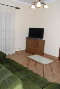 a living room with a couch and a tv and a table at Apartamento Tatiana in Seia