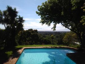 ケープタウンにあるApartment on Constantia wine routeの田園地帯の景色を望む青いスイミングプール