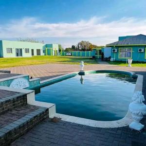 a pool in a yard with a building in the background at Signature Guesthouse in Ventersburg