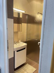un baño con lavabo y ducha en Dara House, en Plovdiv 6 fotos más