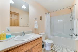 Un baño con lavabo, inodoro y ducha. en Lakefront Home with Yard and Views in Cheboygan!, en High Banks 23 fotos más