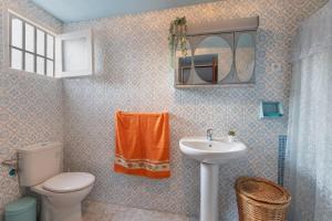 a bathroom with a toilet and a sink and a mirror at Casa vacacional - Haza del Trigo in Haza del Trigo +22 photos