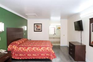 a hotel room with a bed and a television at Starlite Motel in San Antonio