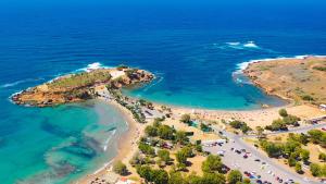 an aerial view of a beach and the ocean at Ammos Family Villa in Daratso