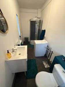 a bathroom with a white sink and a toilet at Appartement dans maison au calme in Forbach