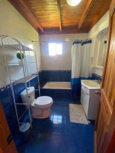ein Badezimmer mit Toilette und Waschbecken in der Unterkunft CASA D3 Lago Rapel in El Estero