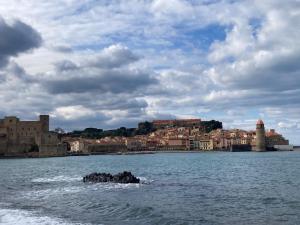 a large body of water with a city in the background at Komfortables Haus mit Terrasse und Garten in Collioure +8 photos