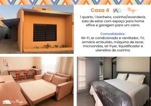 a collage of two pictures of a bedroom and a room at Vila Maju espaço home office,garagem,próx..UniAraxá,fácil acesso in Araxá