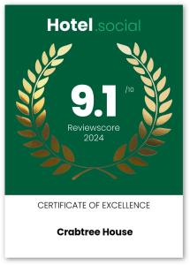 Certifikát, hodnocení, plakát nebo jiný dokument vystavený v ubytování Crabtree House