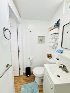 a bathroom with a white toilet and a sink at Cozy Private Guesthouse with AC in Chula Vista +6 photos