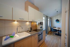 eine Küche mit Spüle und Arbeitsplatte in der Unterkunft Villa Seerose - Appartement 11 in Ostseebad Sellin