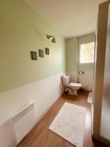 a bathroom with a toilet and a window at Maison de charme - piscine - coeur du Périgord ! in Saint-Georges-de-Blancaneix