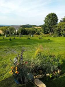 a garden with flowers in the middle of a field at Mini gite 1à4 personnes Studio 7 in Gelles