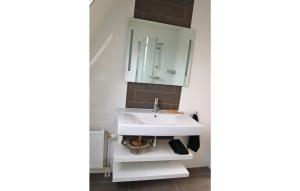 ein Badezimmer mit Waschbecken und Spiegel in der Unterkunft Bodelaeke-Rietwoning in Giethoorn + 4 Fotos