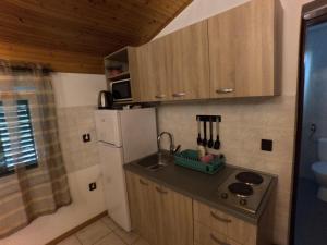 a small kitchen with a sink and a refrigerator at Apartmani Škrnjug in Brzac