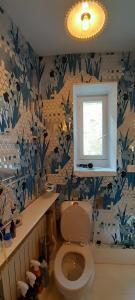 a bathroom with a toilet and a window at Appartement quartier des Halles in Douarnenez +15 photos