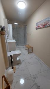 a bathroom with a shower and a toilet and a sink at Apartment Modrić Zadar II in Zadar