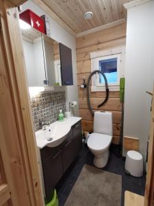 a bathroom with a toilet and a sink at Syötteen Uuvana in Syöte