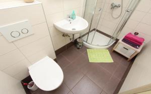 a bathroom with a white toilet and a sink at Studio Rovinj Home in Rovinj +10 photos