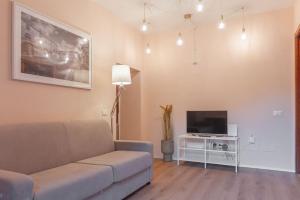 a living room with a couch and a flat screen tv at Giardino in Centro in Perugia