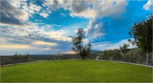 un grande campo verde con una recinzione e un cielo azzurro di Cortijo señora de las Angustias 2 ad Alanís