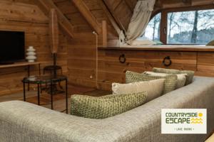 a living room with a couch and a tv at Countryside Escape - Lake Rooms in Trakai
