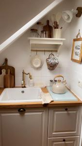 a kitchen with a sink and a counter top at La Perle Semuroise in Semur-en-Auxois