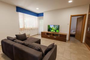Televízia a/alebo spoločenská miestnosť v ubytovaní Jacht Apartmanok
