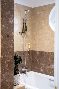 a shower in a bathroom with a tub at Villa Azul in Reguengos de Monsaraz