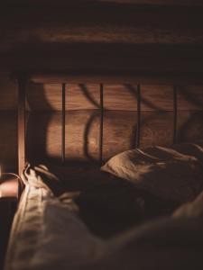Fjordhygge - Authentic wood log cabin summerhouse near water, fjord and forest客房内的一张或多张床位