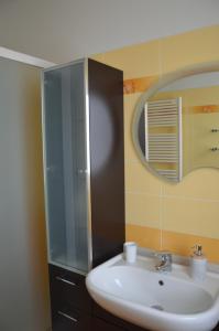 a bathroom with a sink and a mirror at Casa Emma in Torre Pellice