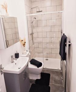 a bathroom with a sink and a toilet and a shower at Hidden pearl in Gorleston-on-Sea