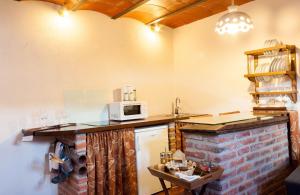 Una cocina con una encimera con un microondas encima. en Apartamentos Ca Pacha, en Allence