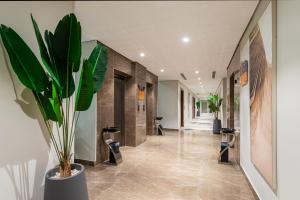 a hallway with a plant in a room at Al Qasr Corniche in Jazan
