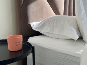 Kama o mga kama sa kuwarto sa Appartement vue océan