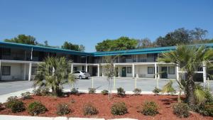 an exterior view of a building with palm trees at Western Inn - Pensacola in Pensacola