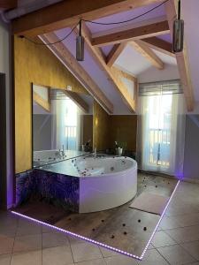 a large bathroom with a large tub with a large mirror at Jacuzzi Turin Center - Serendipity Suite in Turin