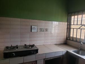 a kitchen with a stove and a sink at Alidiat apartments in Ado Ekiti