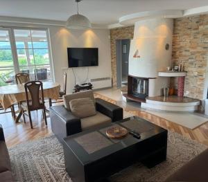 a living room with a couch and a fireplace at Villa Elma in Sarajevo