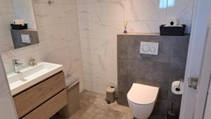 a bathroom with a sink and a toilet at Aan de Dijk in Edam