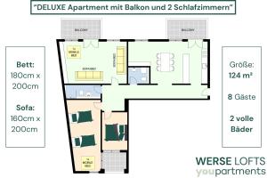 Půdorys ubytování 124 QM - Exklusiv & Top angebunden - Werse Loft by youpartments