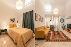 a bedroom and a living room with a bed and a couch at Dumonde Parking in Seville