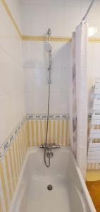 eine Badewanne mit Dusche im Bad in der Unterkunft la perle de lecume in Quiberon + 9 Fotos