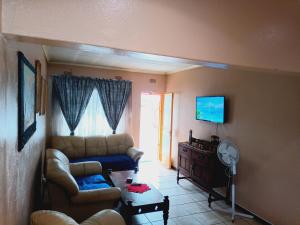 a living room with a couch and a tv at Suburbia in Rustenburg