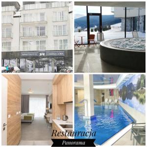 un collage di foto di un hotel e di una piscina di Apart Czarna Góra Resort Rowery, Spa, Narty, Góry a Sienna