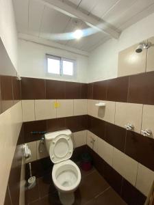 a bathroom with a toilet and a window at Monoambientes CDM in Capilla del Monte