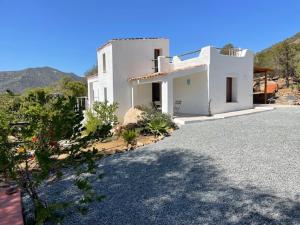 a white house with a driveway in front of it at Villa Valeria in Solanas