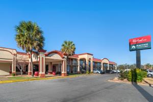 a street view of a hotel with palm trees at Red Roof Inn Montgomery - Midtown in Montgomery